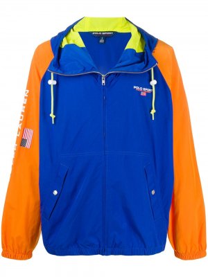 Куртка с капюшоном и контрастными рукавами POLO RALPH LAUREN SPORT. Цвет: синий