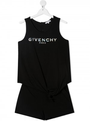 Клетчатый комбинезон без рукавов с логотипом Givenchy Kids. Цвет: черный