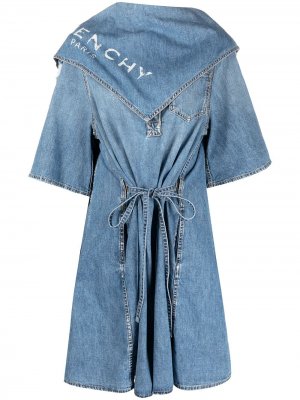 Платье-рубашка с эффектом потертости и шарфом Givenchy. Цвет: синий