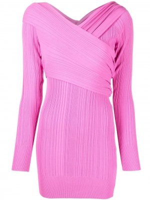 Короткое платье в рубчик с длинными рукавами Hervé Léger. Цвет: розовый
