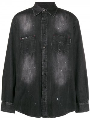 Джинсовая рубашка с декором Skull Philipp Plein. Цвет: черный