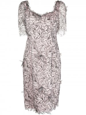 Платье с короткими рукавами и аппликацией Marchesa Notte. Цвет: розовый