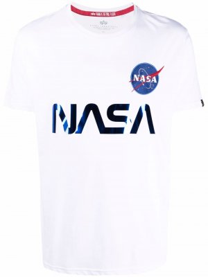 Футболка со светоотражающим принтом NASA Alpha Industries. Цвет: белый