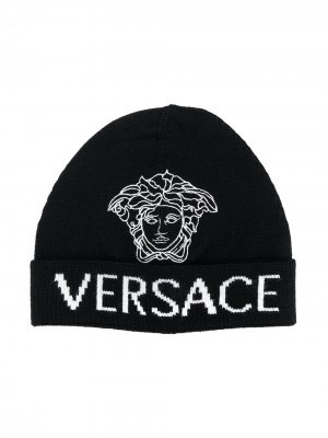 Трикотажная шапка бини с логотипом Young Versace. Цвет: черный