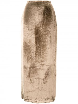 Бархатная юбка макси sulvam. Цвет: коричневый