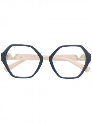 Очки в геометричной оправе Valentino Eyewear. Цвет: синий