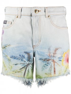 Джинсовые шорты с принтом Versace Jeans Couture. Цвет: синий