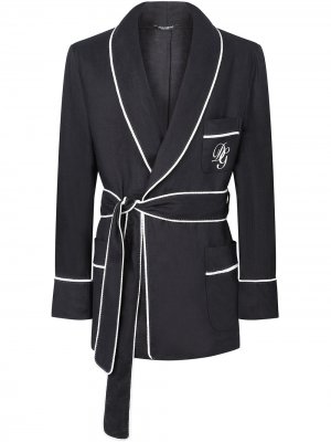 Короткий халат с вышитым логотипом DG Dolce & Gabbana. Цвет: черный