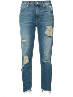 Укороченные джинсы с рваными деталями Mother. Цвет: синий