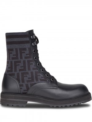 Ботинки Rockoko в стиле милитари с узором FF Fendi. Цвет: черный