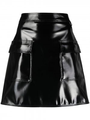 Глянцевая юбка мини с завышенной талией Love Moschino. Цвет: черный