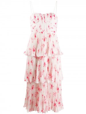 Плиссированное платье с цветочным принтом Self-Portrait. Цвет: нейтральные цвета