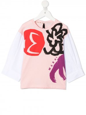 Многослойная футболка с логотипом Marni Kids. Цвет: розовый