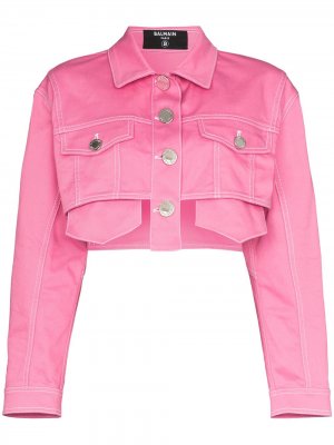 Укороченная джинсовая куртка Balmain. Цвет: розовый