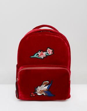 Бархатный рюкзак с вышивкой 7X. Цвет: красный