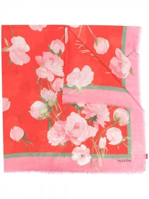 Платок с цветочным принтом Valentino. Цвет: розовый
