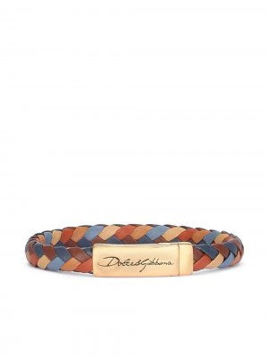 Плетеный браслет с логотипом Dolce & Gabbana. Цвет: коричневый
