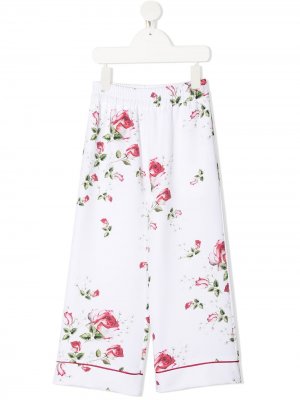 Широкие брюки с цветочным принтом Monnalisa. Цвет: белый