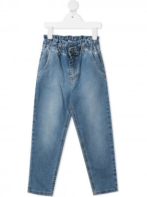 Прямые джинсы с присборенной талией MSGM Kids. Цвет: синий