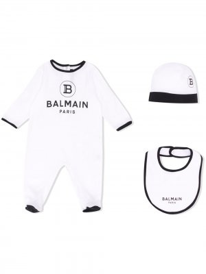 Комплект для новорожденного с логотипом Balmain Kids. Цвет: белый
