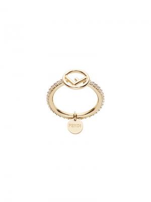 Декорированное кольцо с логотипом Fendi. Цвет: золотистый