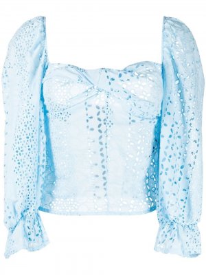 Блузка с длинными рукавами и английской вышивкой Federica Tosi. Цвет: синий