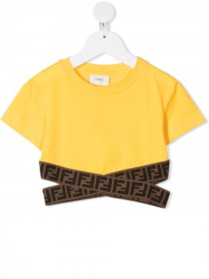 Укороченная футболка с логотипом Fendi Kids. Цвет: желтый