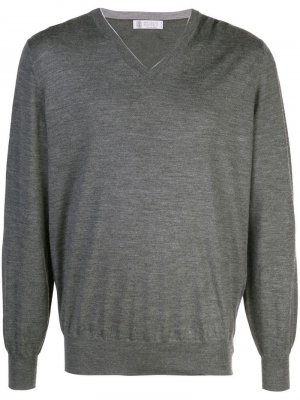 Пуловер с V-образным вырезом Brunello Cucinelli. Цвет: серый