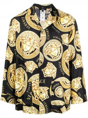 Пижамная рубашка с принтом Medusa Versace. Цвет: черный