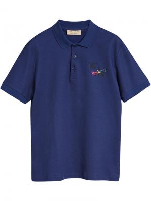 Рубашка-поло с тремя вышитыми логотипами Burberry. Цвет: синий
