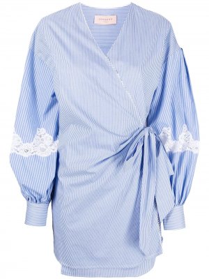 Полосатое платье-рубашка с запахом Ermanno. Цвет: синий