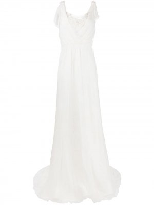Длинное платье с кружевной вставкой Alberta Ferretti. Цвет: нейтральные цвета