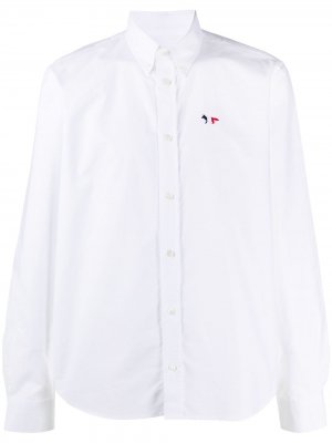 Рубашка с длинными рукавами и вышитым логотипом Maison Kitsuné. Цвет: белый