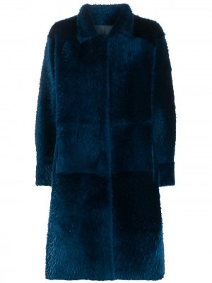 Однобортное пальто асимметричного кроя Liska. Цвет: синий