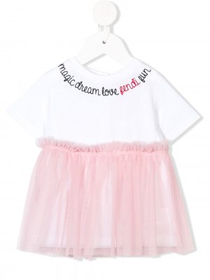 Платье-футболка с вышивкой Fendi Kids. Цвет: белый