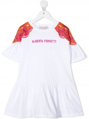 Топ с вышитым логотипом Alberta Ferretti Kids. Цвет: белый