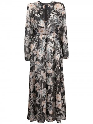 Платье-рубашка с цветочным принтом Emporio Armani. Цвет: черный