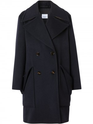 Двубортное пальто с заостренными лацканами Burberry. Цвет: синий