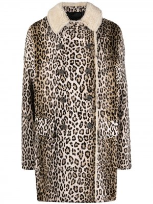 Двубортное пальто с леопардовым принтом R13. Цвет: черный
