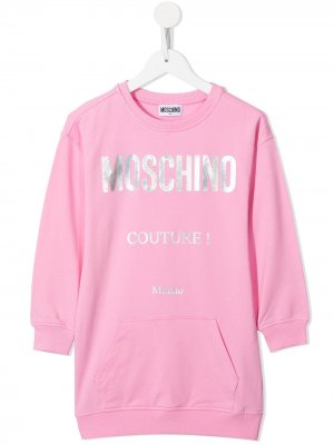 Платье-толстовка с логотипом Moschino Kids. Цвет: розовый