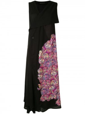 Платье с драпировкой и цветочным принтом Yohji Yamamoto. Цвет: черный