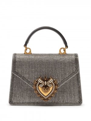 Маленькая сумка Devotion со стразами Dolce & Gabbana. Цвет: серебристый