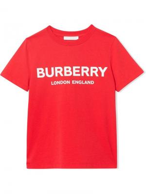 Футболка с логотипом Burberry Kids. Цвет: красный