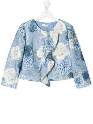 Твидовый пиджак с цветочным принтом Monnalisa. Цвет: синий