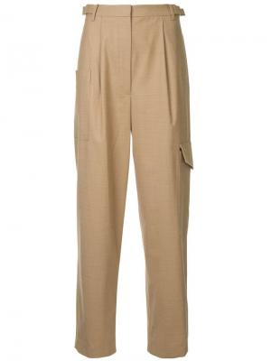 Прямые брюки со складками на поясе Tibi. Цвет: коричневый