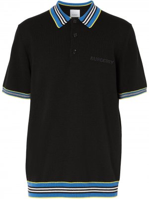 Рубашка поло с вышитым логотипом Burberry. Цвет: черный