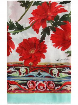 Шарф с цветочным принтом Dolce & Gabbana. Цвет: красный