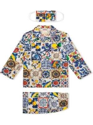 Комплект из пижамы и маски с принтом Dolce & Gabbana Kids. Цвет: белый