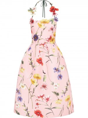 Платье с вырезом халтер и цветочным принтом Oscar de la Renta. Цвет: розовый