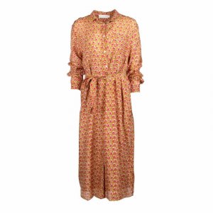 Длинное платье-рубашка с длинными рукавами коричневое цветочным узором eloine Женщина LA PETITE ETOILE